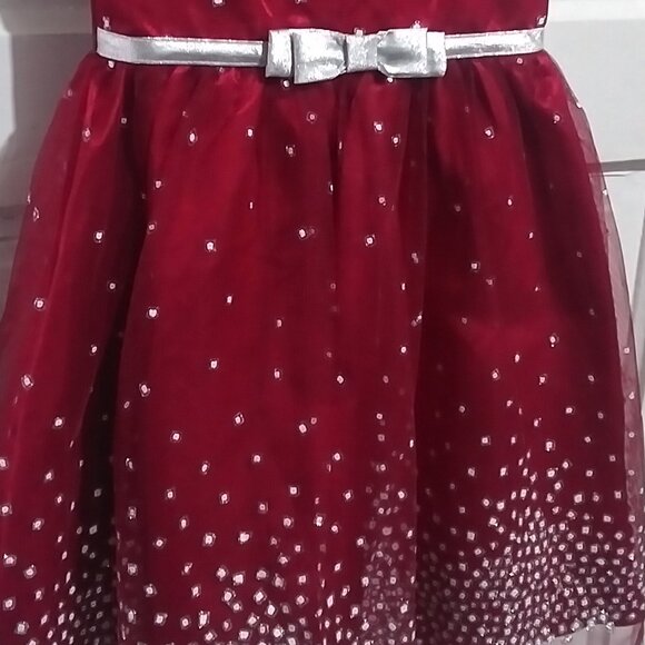Jona Michelle Sparkle Netting Dress with Bow Red/Cranberry sz 5 - Picture 2 of 12
